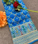 Koram Blue Gharchola Bandhej Silk Saree paithani & Minakari Zari Weaving Border Saree With Blouse For Women 