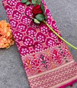 Koram Pink Gharchola Bandhej Silk Saree paithani & Minakari Zari Weaving Border Saree With Blouse For Women 