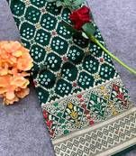 Koram Green Gharchola Bandhej Silk Saree Paithani & Minakari Zari Weaving Border Saree With Blouse For Women 