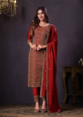 Crimson colour rangoli Silk Blend embroidered salwar suit for women 1
