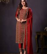 Crimson colour rangoli Silk Blend embroidered salwar suit for women