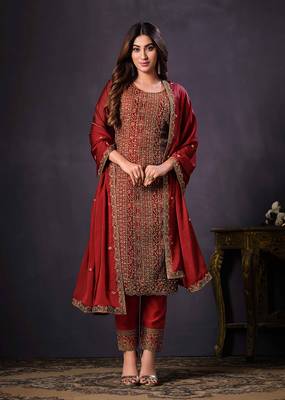 Crimson colour rangoli Silk Blend embroidered salwar suit for women 2