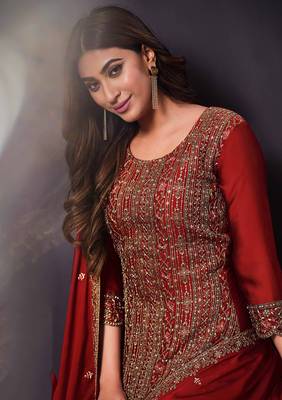 Crimson colour rangoli Silk Blend embroidered salwar suit for women 3