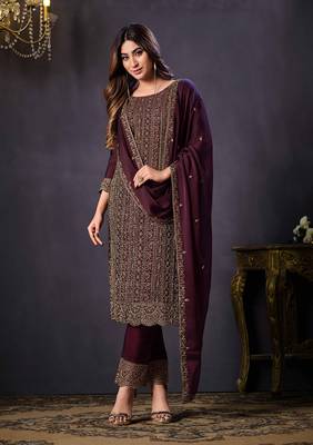 Dark brown colour rangoli Silk Blend embroidered salwar suit for women 1