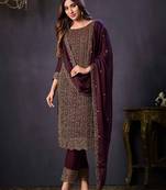 Dark brown colour rangoli Silk Blend embroidered salwar suit for women
