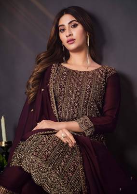 Dark brown colour rangoli Silk Blend embroidered salwar suit for women 2
