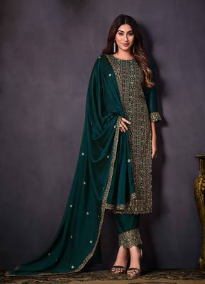 Dark teal colour rangoli Silk Blend embroidered salwar suit for women 1