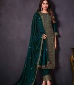Dark teal colour rangoli Silk Blend embroidered salwar suit for women