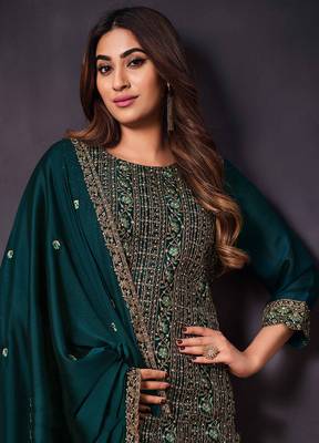 Dark teal colour rangoli Silk Blend embroidered salwar suit for women 2