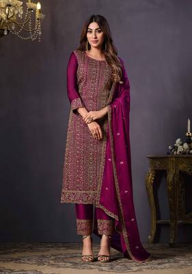 Purple colour rangoli Silk Blend embroidered salwar suit for women 1