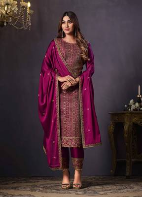 Purple colour rangoli Silk Blend embroidered salwar suit for women 2