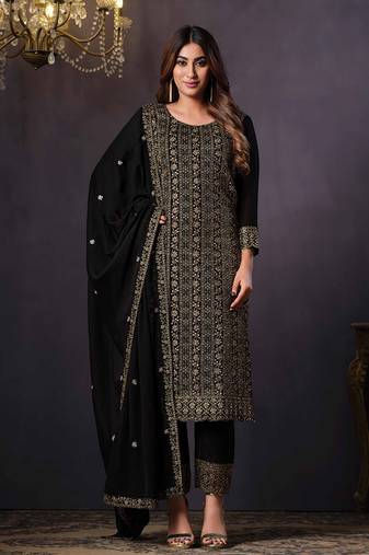 Black colour rangoli Silk Blend embroidered salwar suit for women