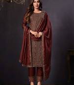 Chocolate colour rangoli Silk Blend embroidered salwar suit for women