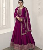 Dark Magenta  Embroidered Designer Anarkali Dress