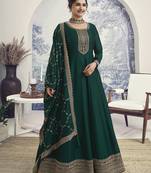 Buy online dark green colour embroidered designer anarkali dress