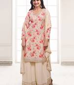 Cream colour embroidered chinon silk sharara festival suit