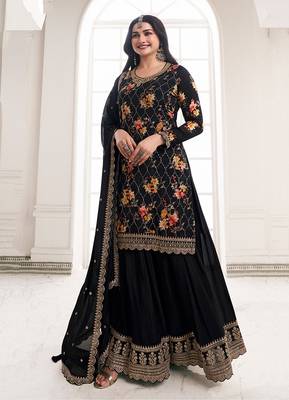 Black colour embroidered chinon Silk Blend sharara festival suit 1