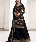 Black colour embroidered chinon Silk Blend sharara festival suit