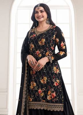 Black colour embroidered chinon Silk Blend sharara festival suit 2