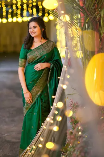 Woven Banarasi Green Jacquard Saree