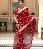 Banarasi Soft Silk Saree Set Allover Floral Butta Zari Work With Matching Jacquard Weave & Jacquard Border Blouse