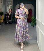 Women's Georgette With Floral Print Western Dress 