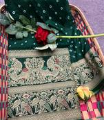 Koram Green Bandhej kanjivaram silk blendBandhej With Kanjivaram Border With Zari Weaving Saree With Blouse For Women