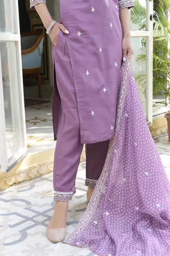  women kurta and pant sets silk blend fabric