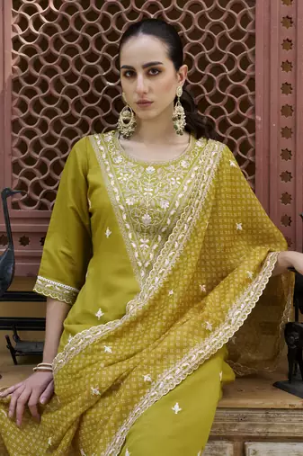  women kurta and pant sets silk blend fabric
