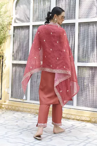  women kurta and pant sets silk blend fabric