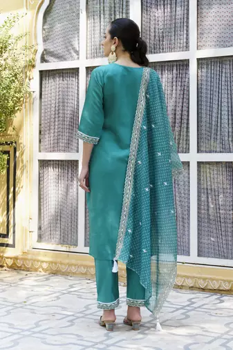  women kurta and pant sets silk blend fabric