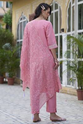  women kurta and pant sets silk blend fabric 2