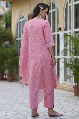  women kurta and pant sets silk blend fabric