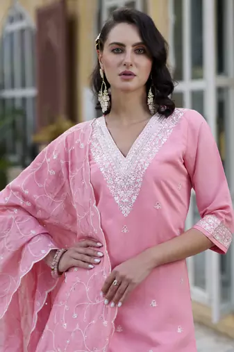  women kurta and pant sets silk blend fabric