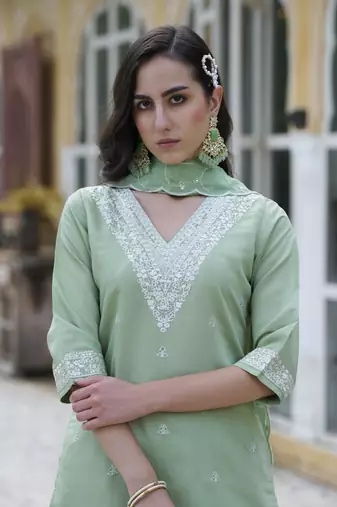  women kurta and pant sets silk blend fabric