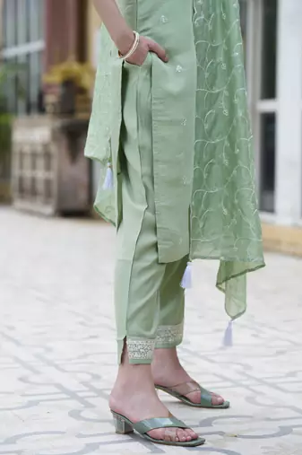  women kurta and pant sets silk blend fabric