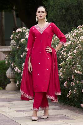  women kurta and pant sets silk blend fabric 1