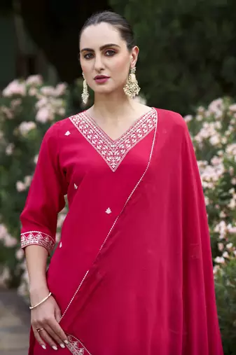  women kurta and pant sets silk blend fabric
