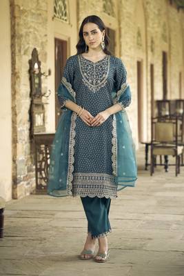  women kurta and pant sets muslin print fabric 1