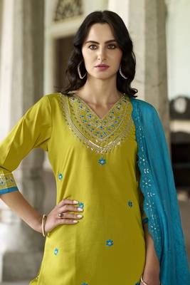  women kurta and pant sets silk blend fabric 3