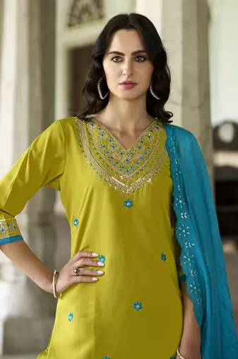  women kurta and pant sets silk blend fabric