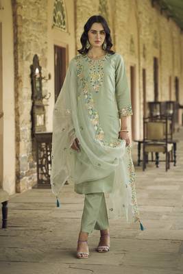  women kurta and pant sets viscos roman silk fabric 1