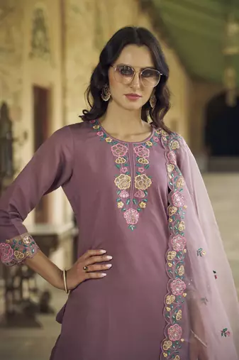  women kurta and pant sets viscos roman silk fabric