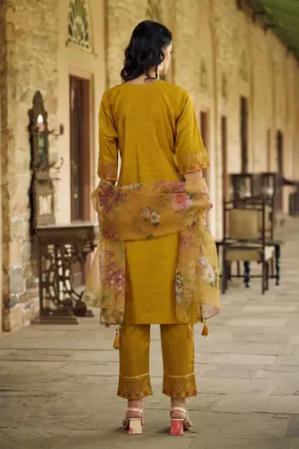  women kurta and pant sets cotton silk fabric