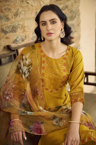  women kurta and pant sets cotton silk fabric