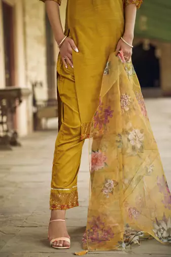  women kurta and pant sets cotton silk fabric