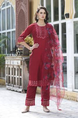  women kurta and pant sets cotton silk fabric 1