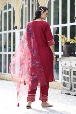  women kurta and pant sets cotton silk fabric 2
