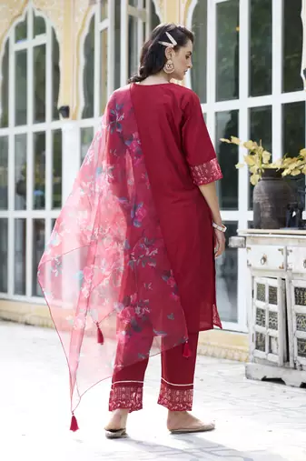  women kurta and pant sets cotton silk fabric