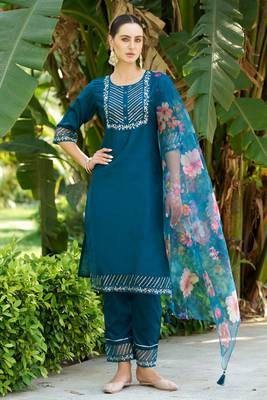  women kurta and pant sets cotton silk fabric 1